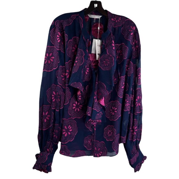 Trina Turk Women's St Marks Silk Blend Button-Up Blouse Size XL Blue/PInk NWT - Picture 7 of 16
